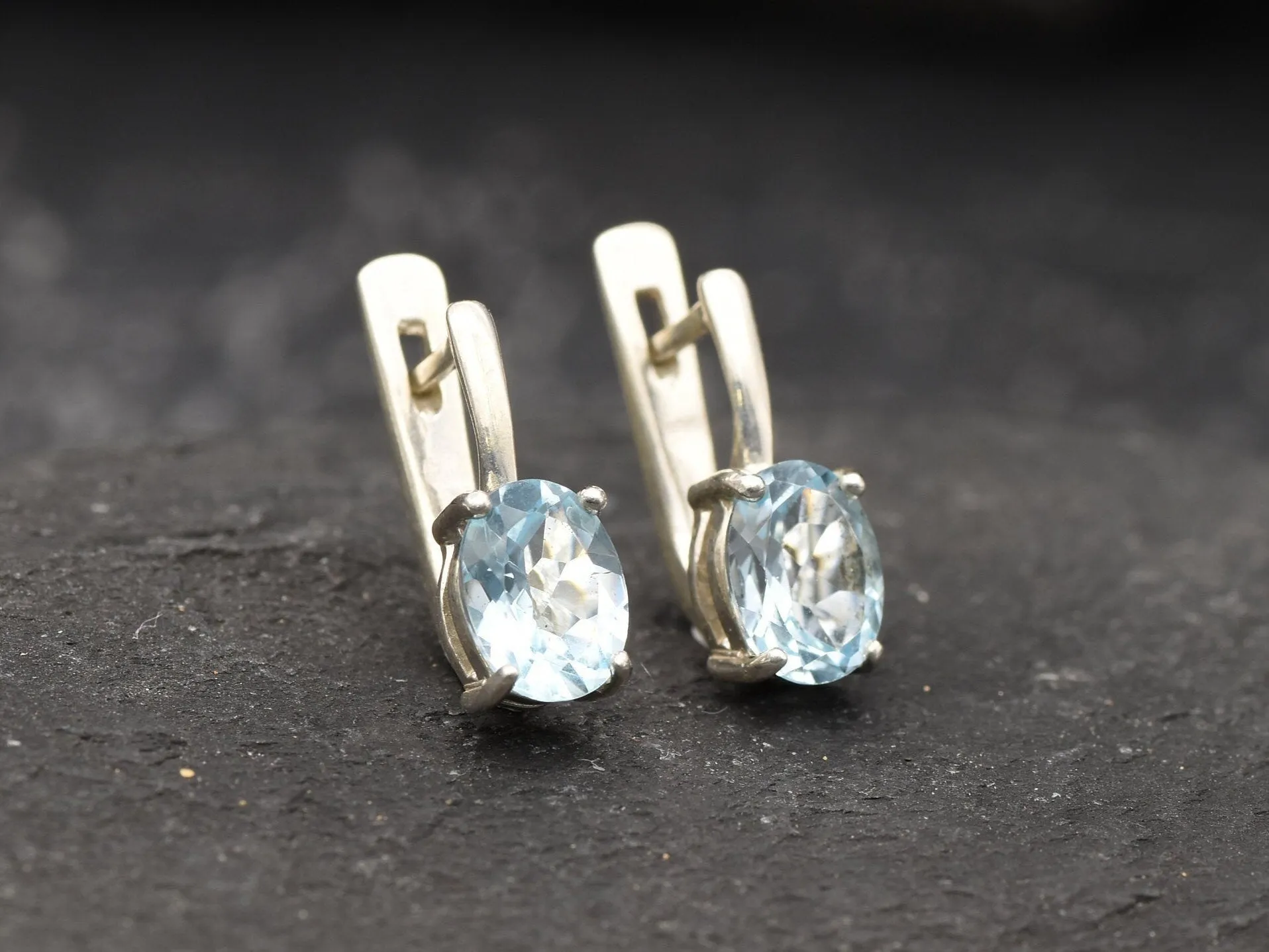 Blue Topaz Earrings - Natural Blue Topaz, Blue Dainty Earrings