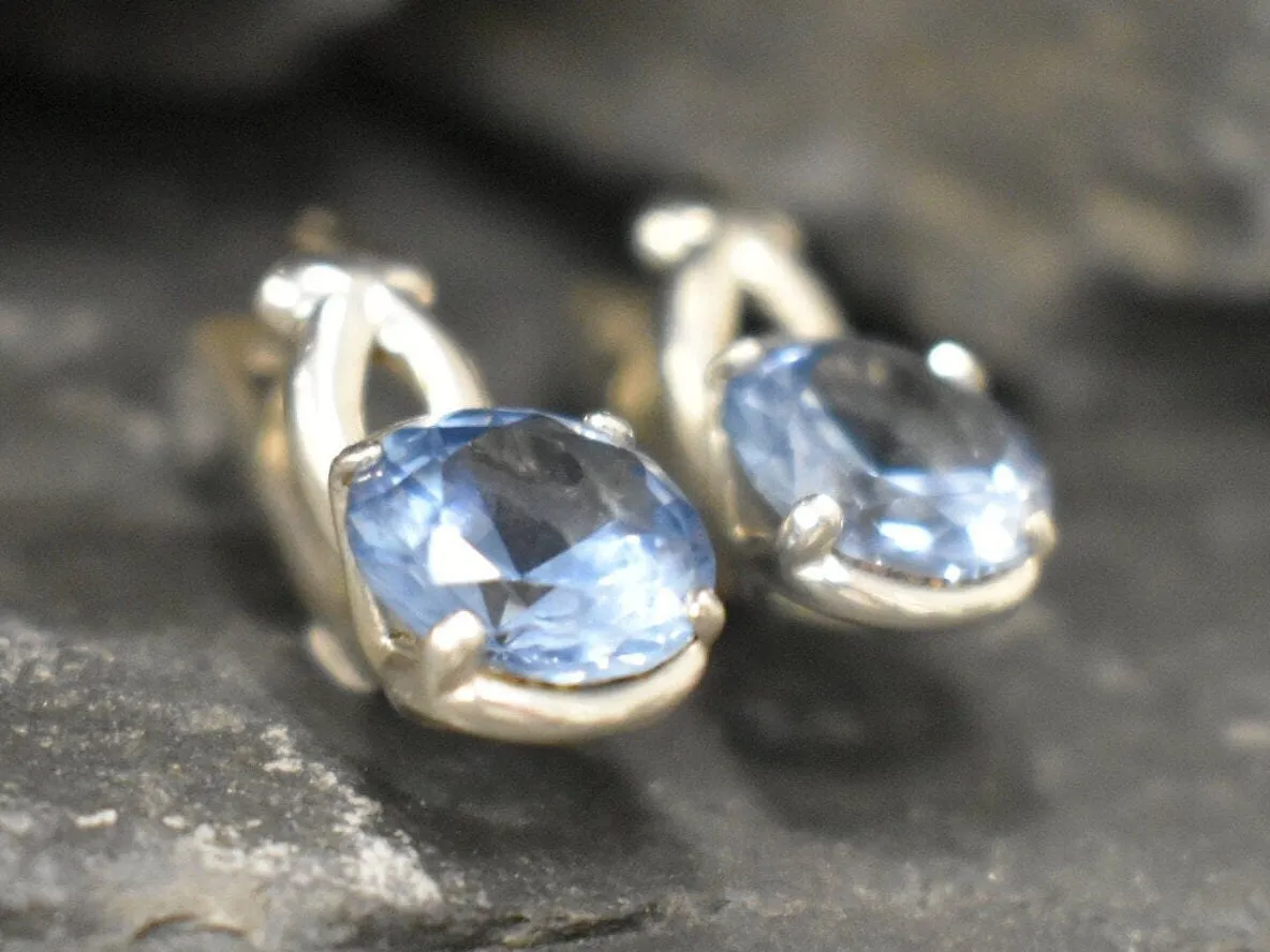 Blue Topaz Earrings - Sky Blue Earrings - Vintage Round Earrings