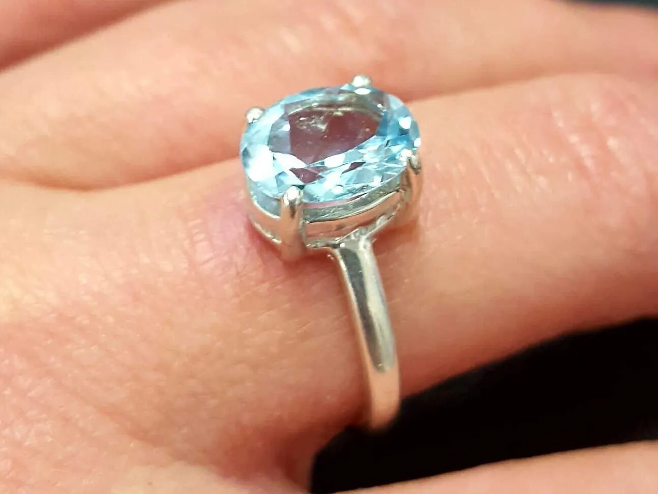 Blue Topaz Ring - Sky Blue Solitaire Ring - Vintage Oval Ring