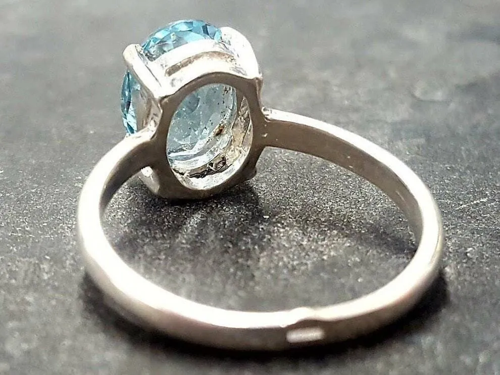 Blue Topaz Ring - Sky Blue Solitaire Ring - Vintage Oval Ring