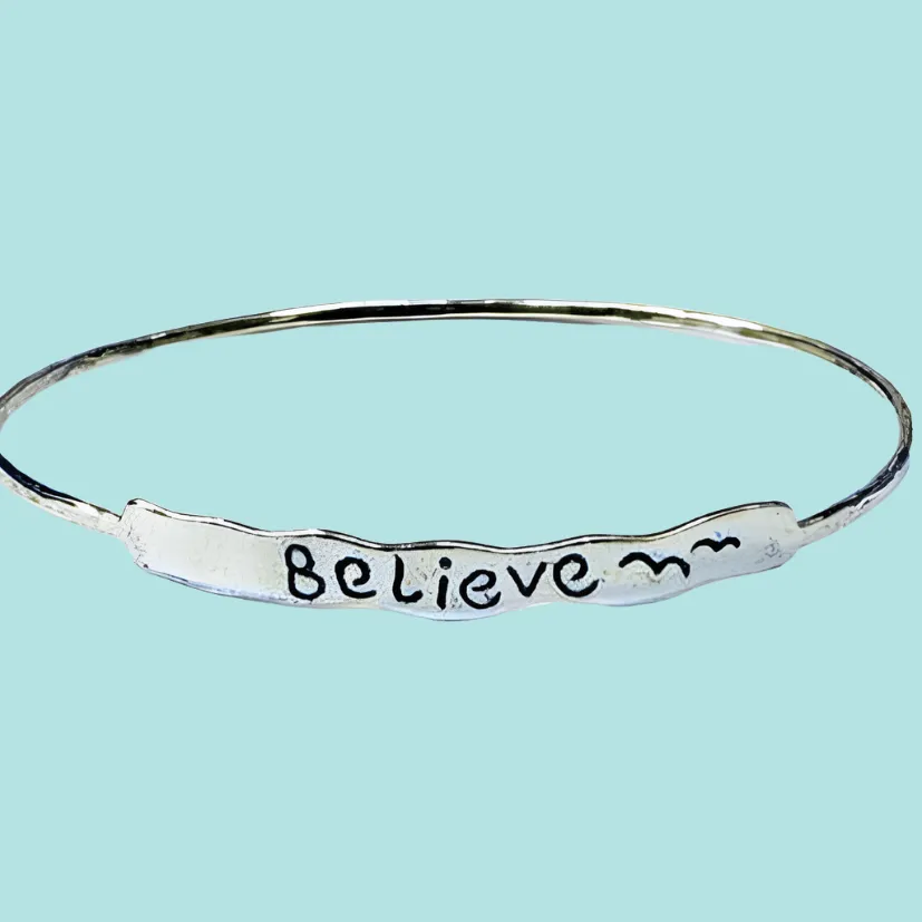 Bluenoemi Believe Bangle Israeli sterling silver bracelet  Boho jewelry.