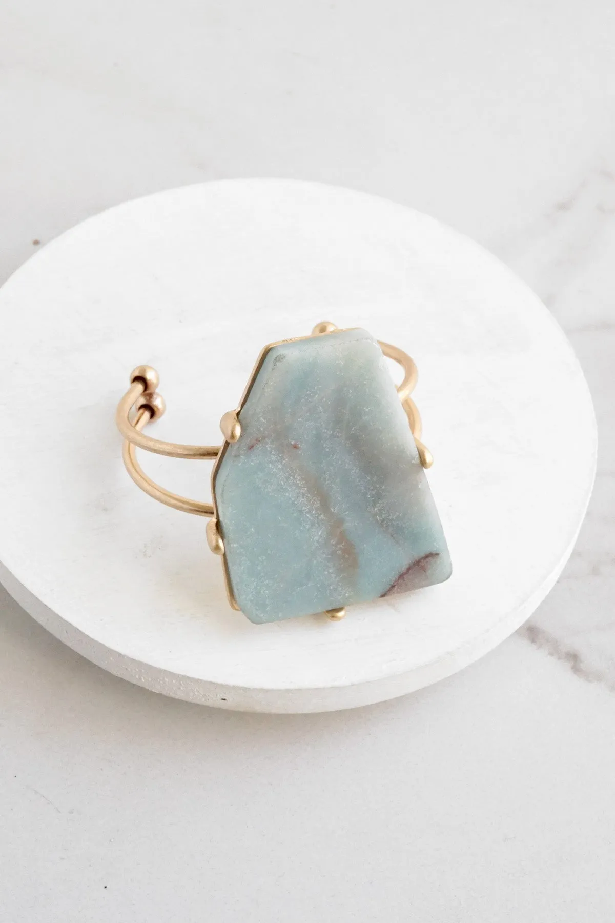 Bohemian Natural Stone Cuff Statement Bracelet semi precious Amazonite