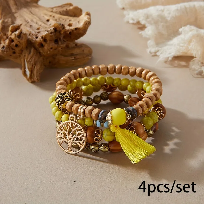 Bohemian Tree Of Life Bracelet Set  Handmade Ethnic Jewelry