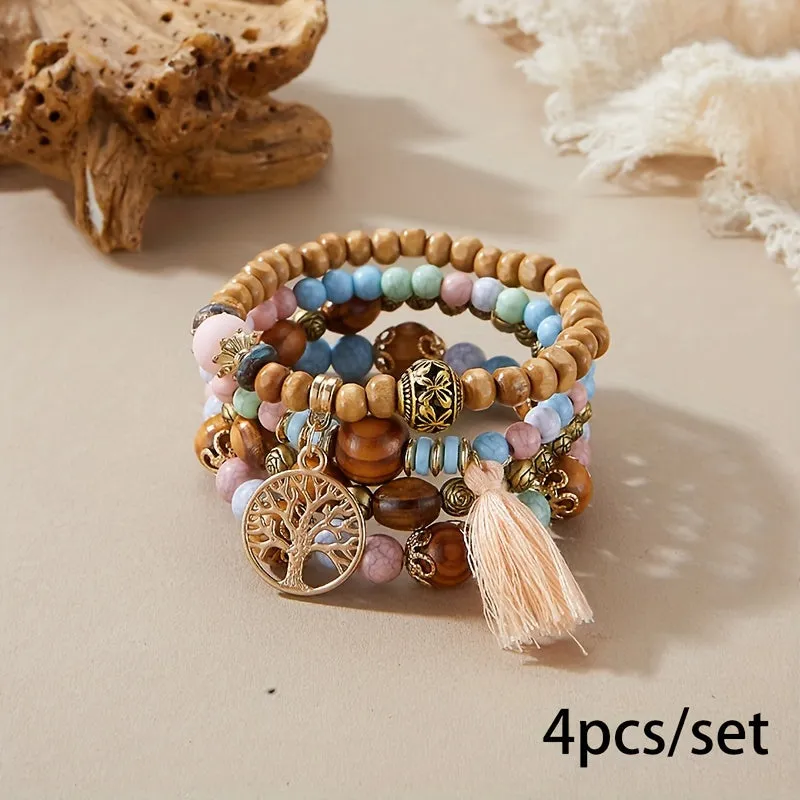 Bohemian Tree Of Life Bracelet Set  Handmade Ethnic Jewelry