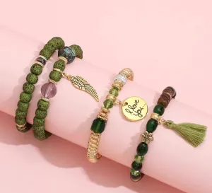 Boho LOVE- Green beaded Charm Bracelets