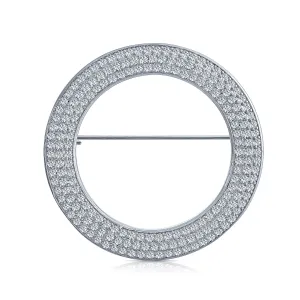 Bridal Eternity CZ Circle Brooche Pin for Wedding Silver Plated Brass