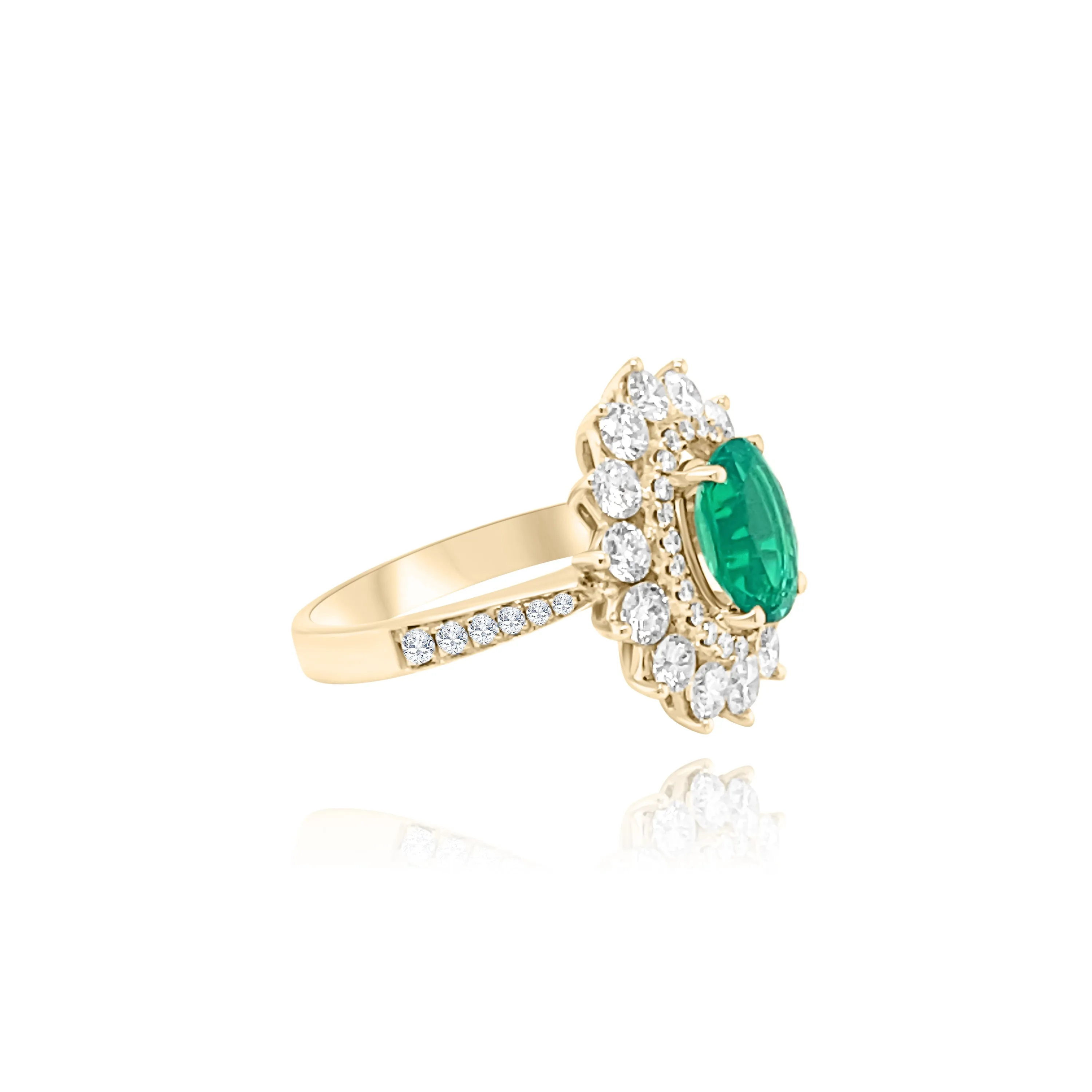 Brilliant cut Diamonds & Oval cut Emerald " Bora Bora"  Ring