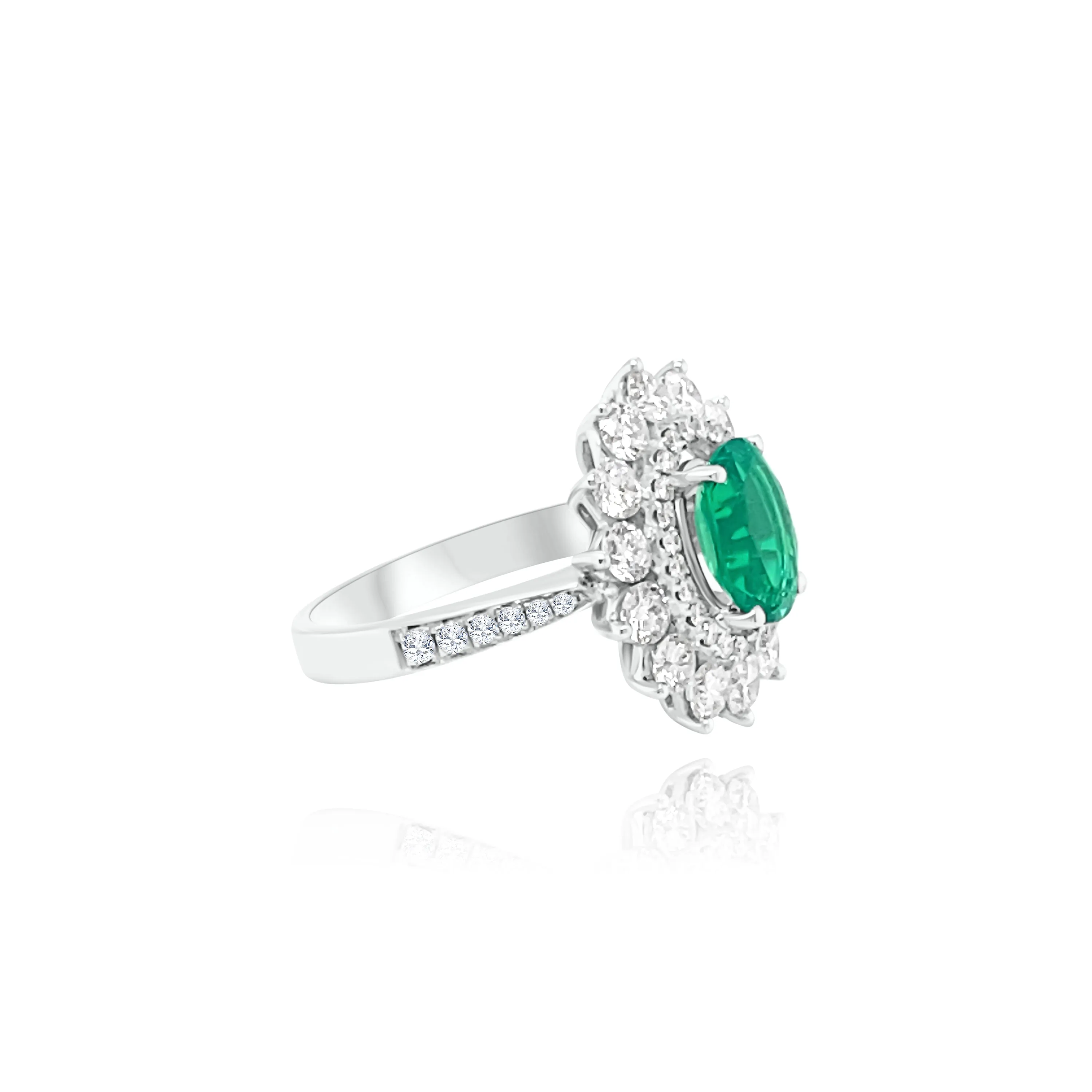 Brilliant cut Diamonds & Oval cut Emerald " Bora Bora"  Ring