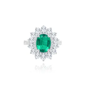 Brilliant cut Diamonds & Oval cut Emerald " Bora Bora"  Ring