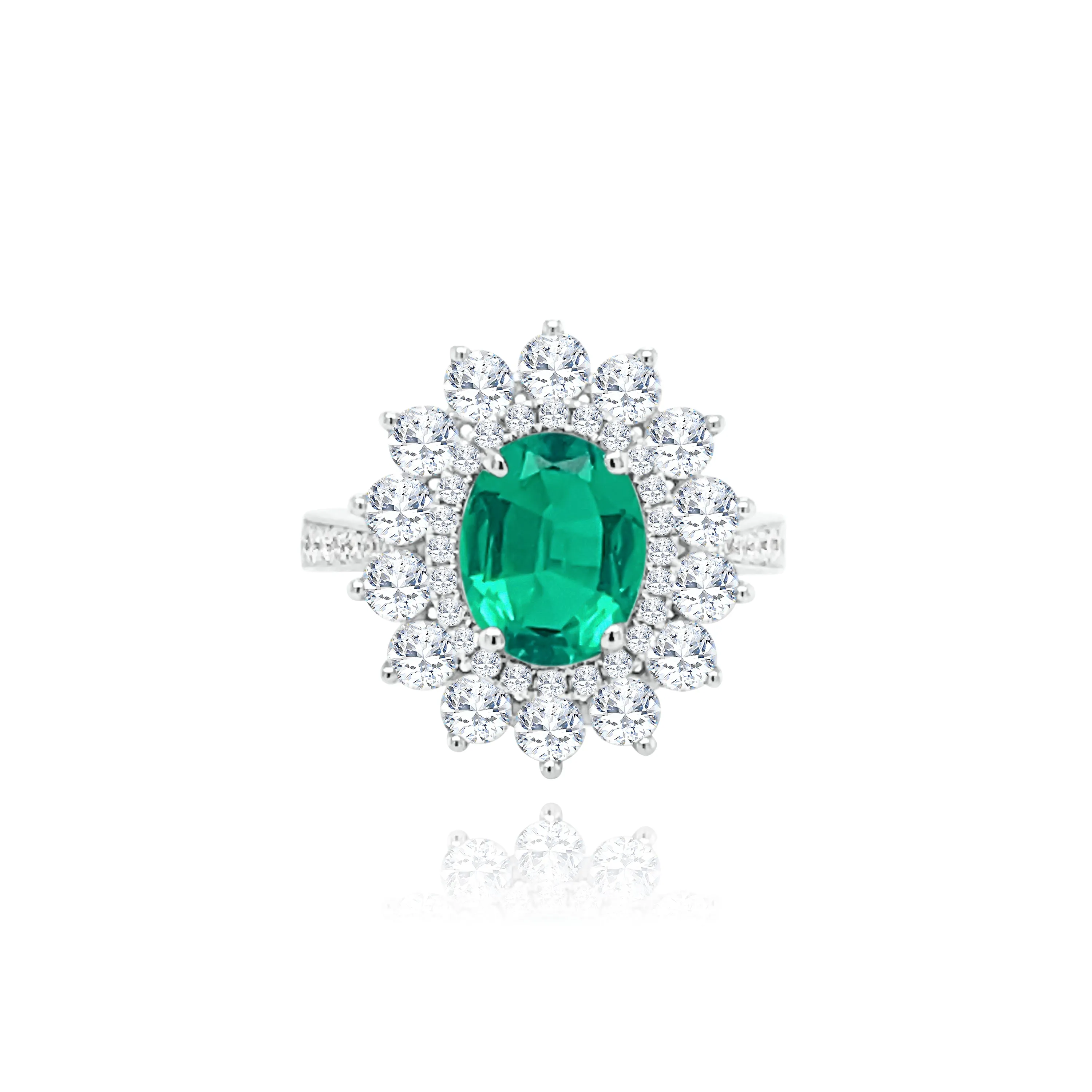 Brilliant cut Diamonds & Oval cut Emerald " Bora Bora"  Ring