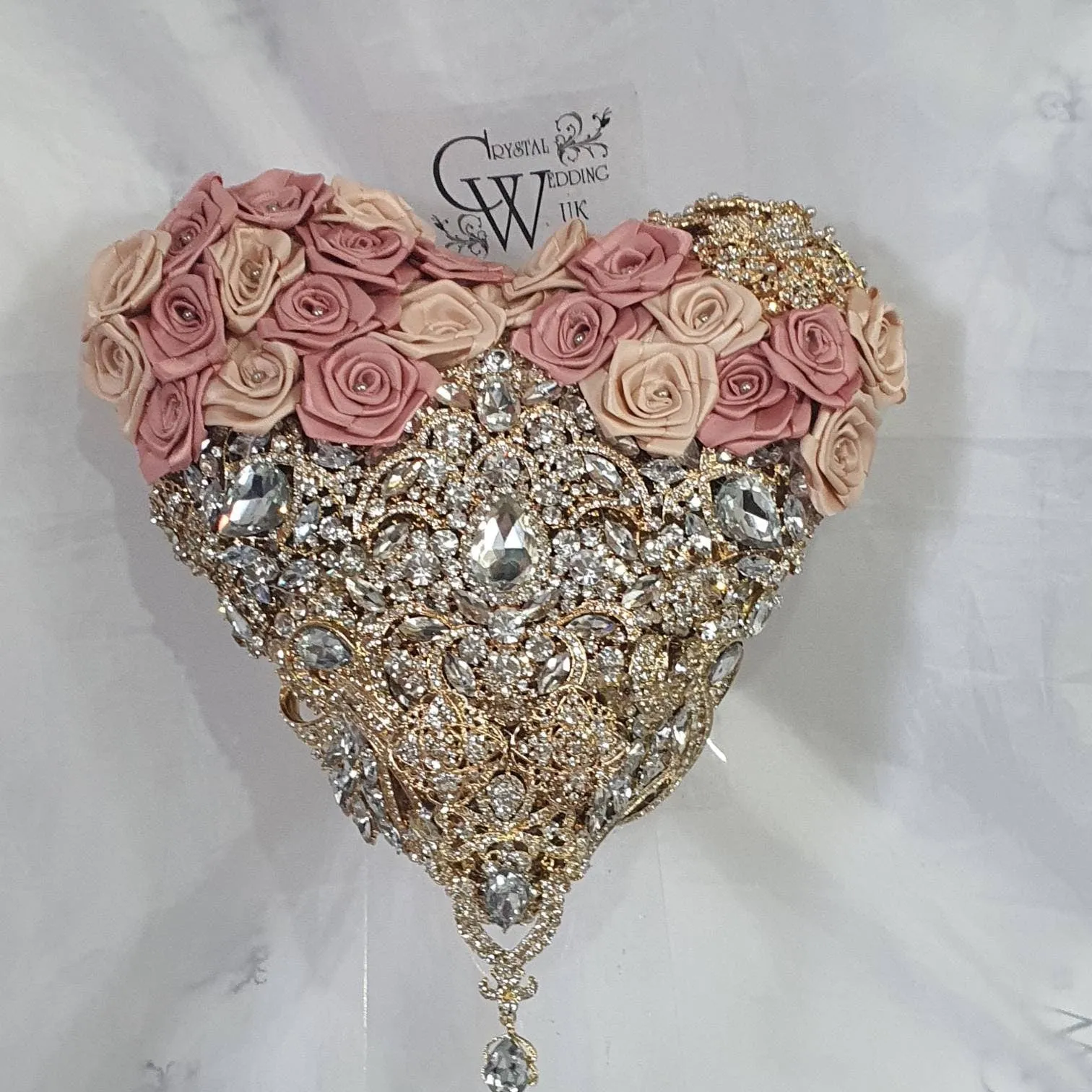 BROOCH BOUQUET Heart shaped brooch bouquet ribbon rose,  jewel heart wedding bouquet. by Crystal wedding uk