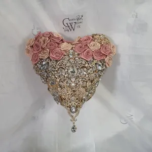 BROOCH BOUQUET Heart shaped brooch bouquet ribbon rose,  jewel heart wedding bouquet. by Crystal wedding uk