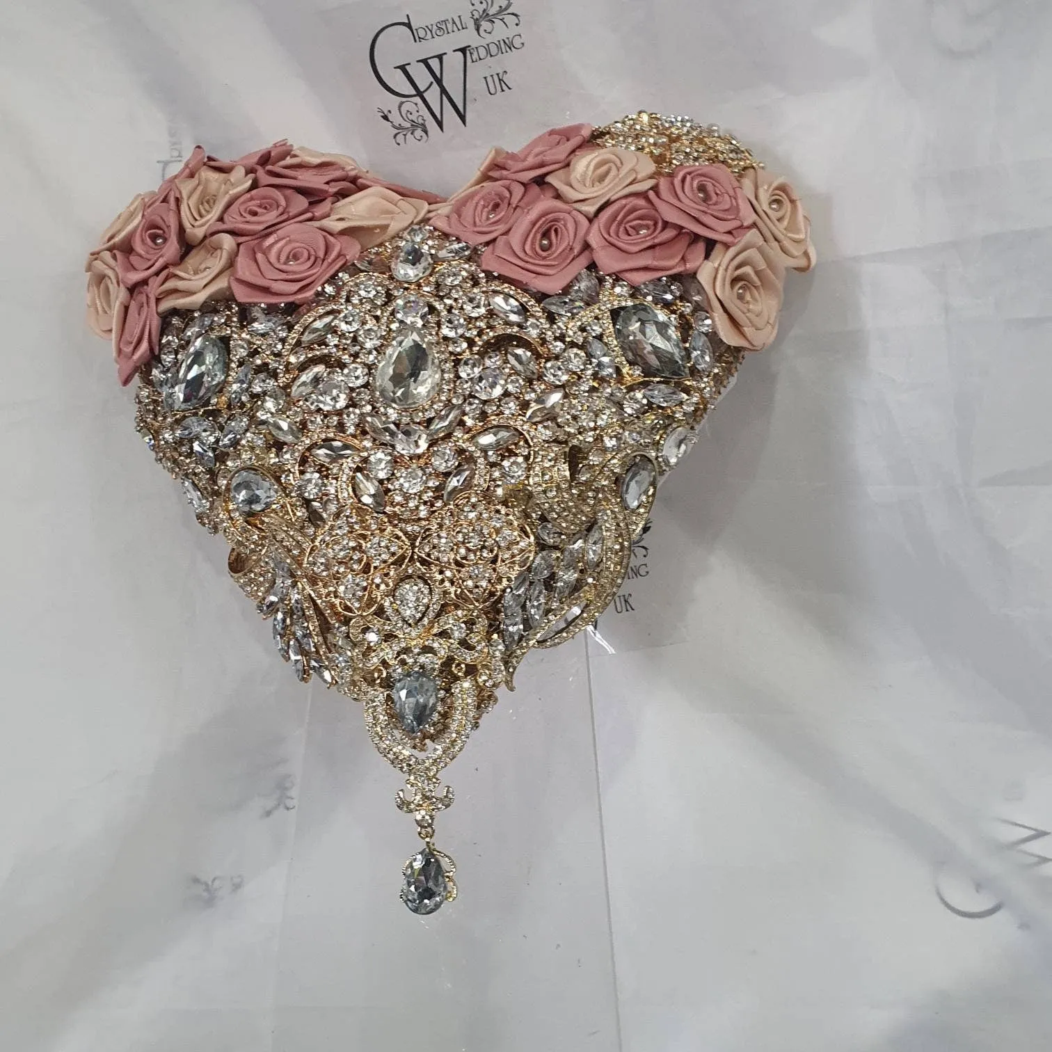 BROOCH BOUQUET Heart shaped brooch bouquet ribbon rose,  jewel heart wedding bouquet. by Crystal wedding uk