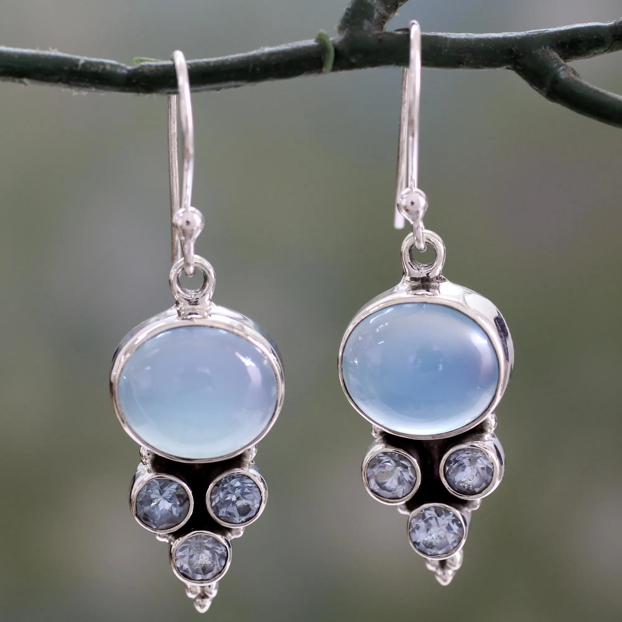 Bubbling Stream Topaz & Chalcedony Silver Earrings