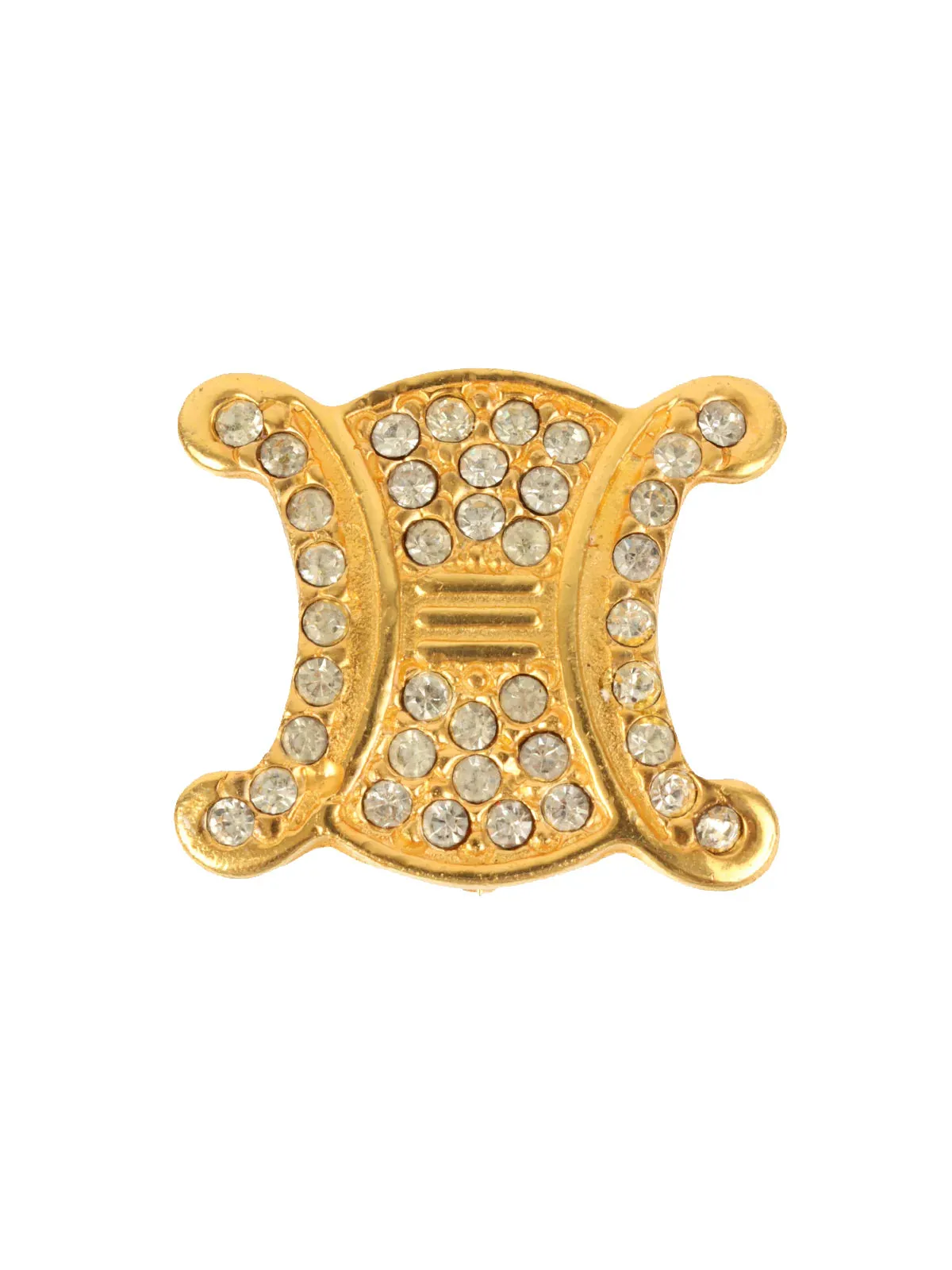 CELINE Rhinestone Macadam Motif Round Pin Brooch Gold