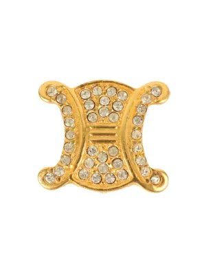 CELINE Rhinestone Macadam Motif Round Pin Brooch Gold