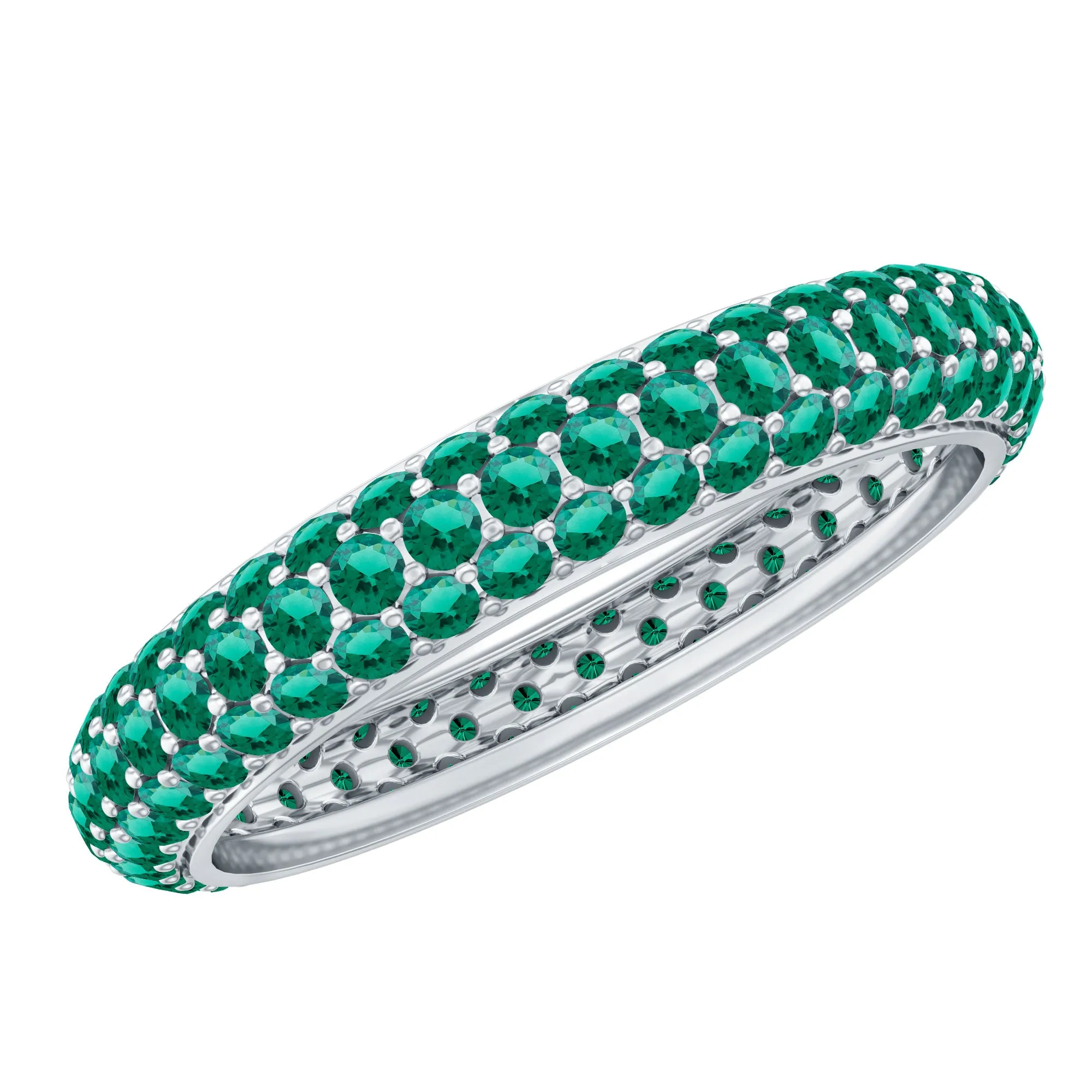 Certified Created Emerald Three Row Eternity Band in Gold