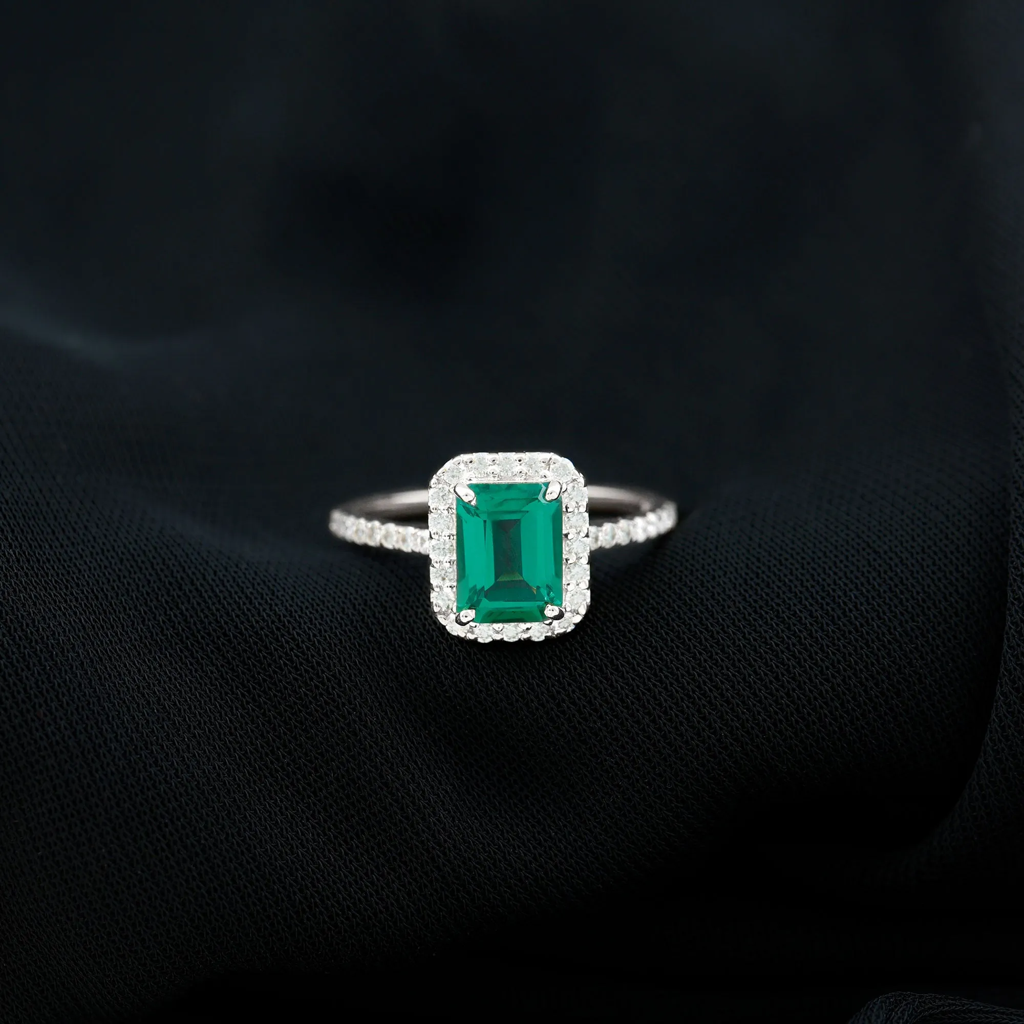 Certified Lab Grown Emerald Halo Engagement Ring with Diamond