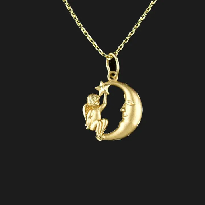 Cherub Vintage Pendant For Women - 14k Gold Vermeil Little Angel Pendant