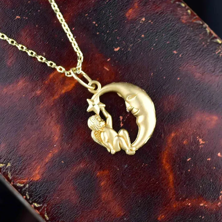 Cherub Vintage Pendant For Women - 14k Gold Vermeil Little Angel Pendant