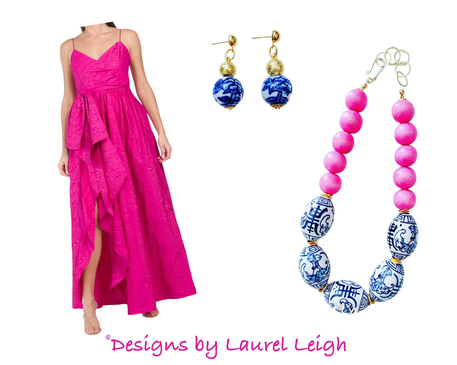 Chinoiserie Statement Necklace - Hot Pink