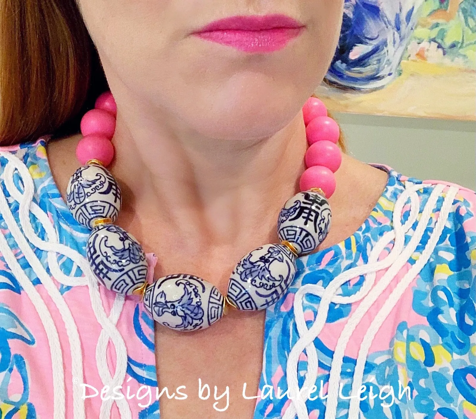 Chinoiserie Statement Necklace - Hot Pink