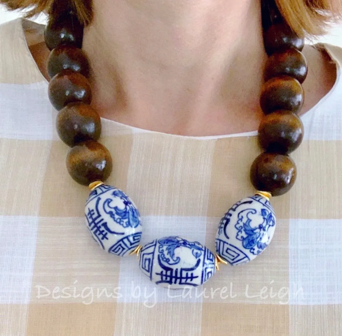 Chunky Brown Chinoiserie Statement Necklace