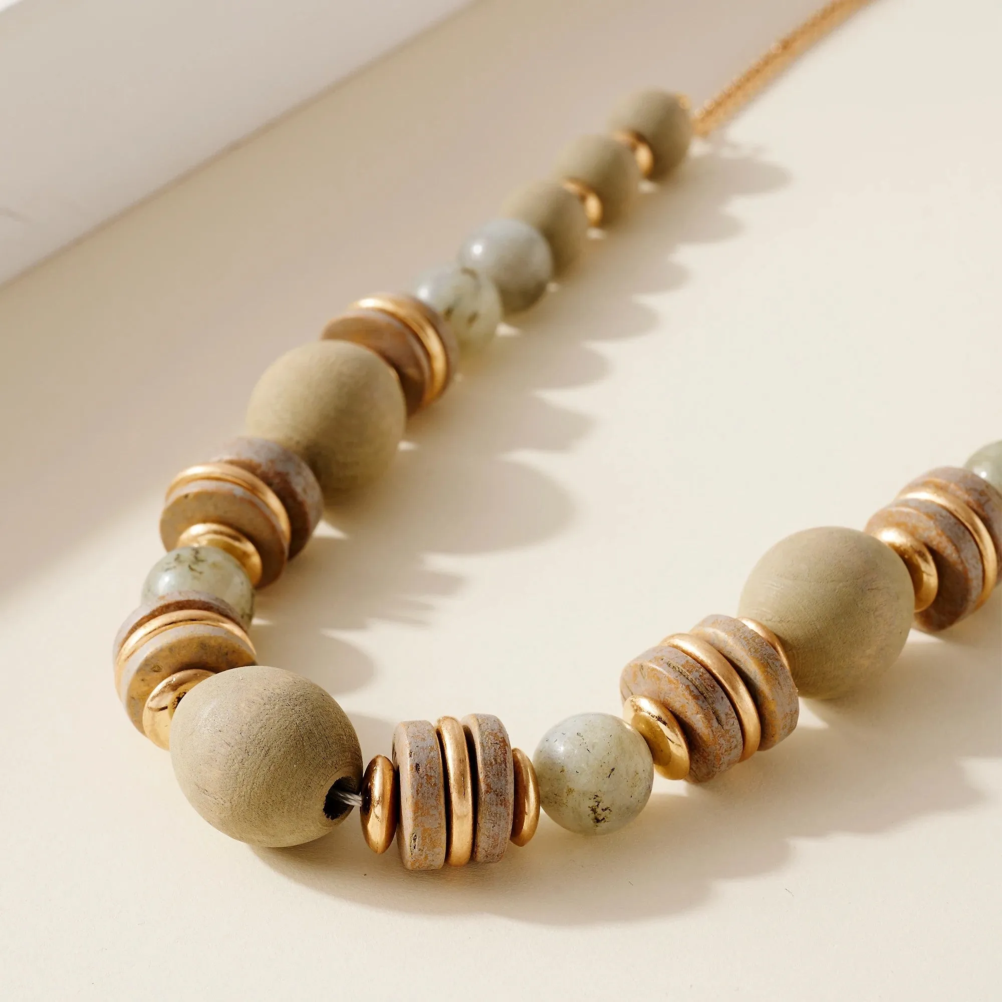 Chunky Wood Stone Bead Necklace