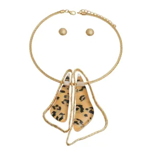 Collar Necklace Set with Textured Gold Double Triangle Slide Pendants - Women's Fashion Jewelry