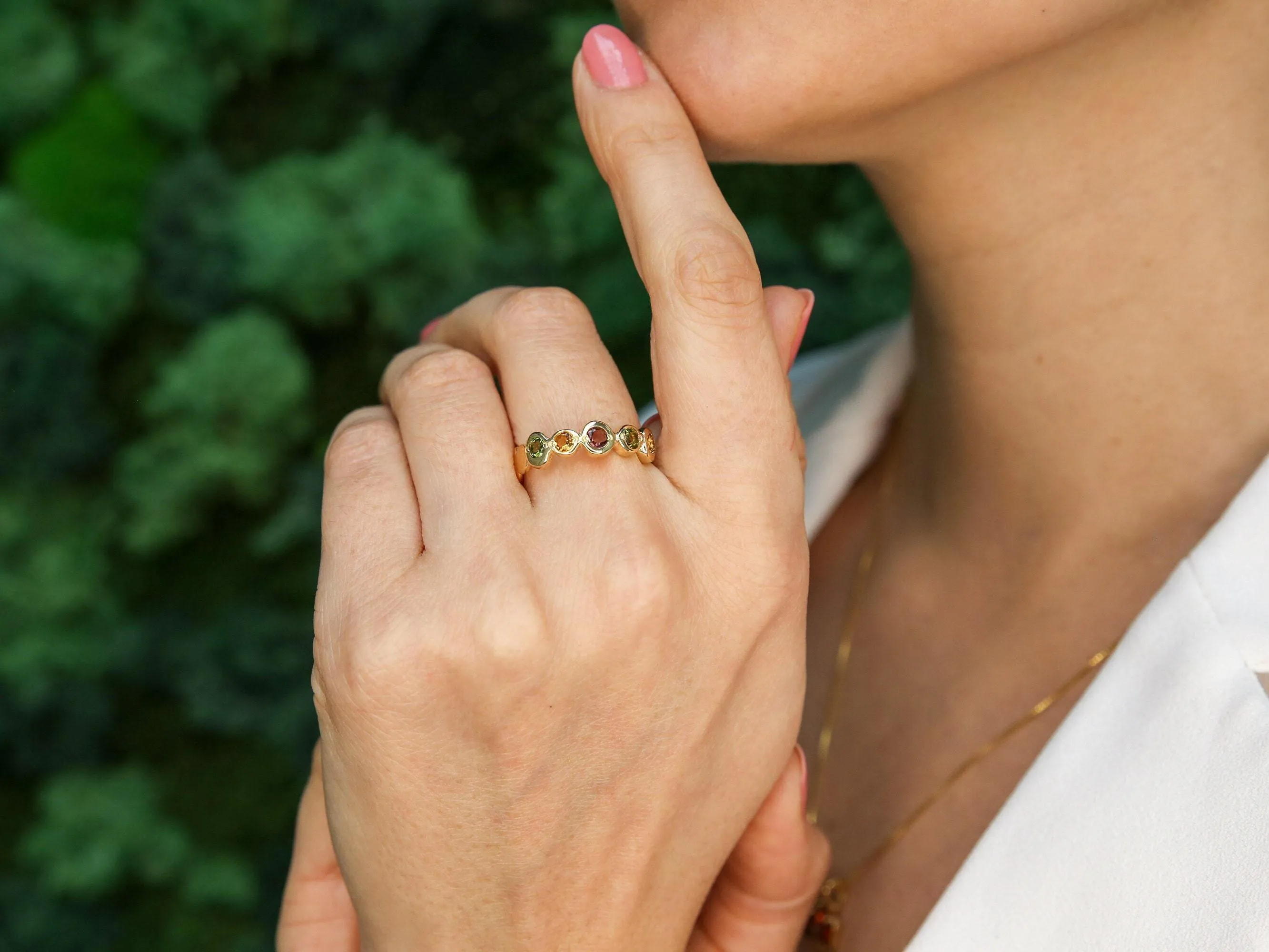 Colorful Bubble Band - Amethyst Peridot Blue Topaz Ring, Multicolor Eternity Ring