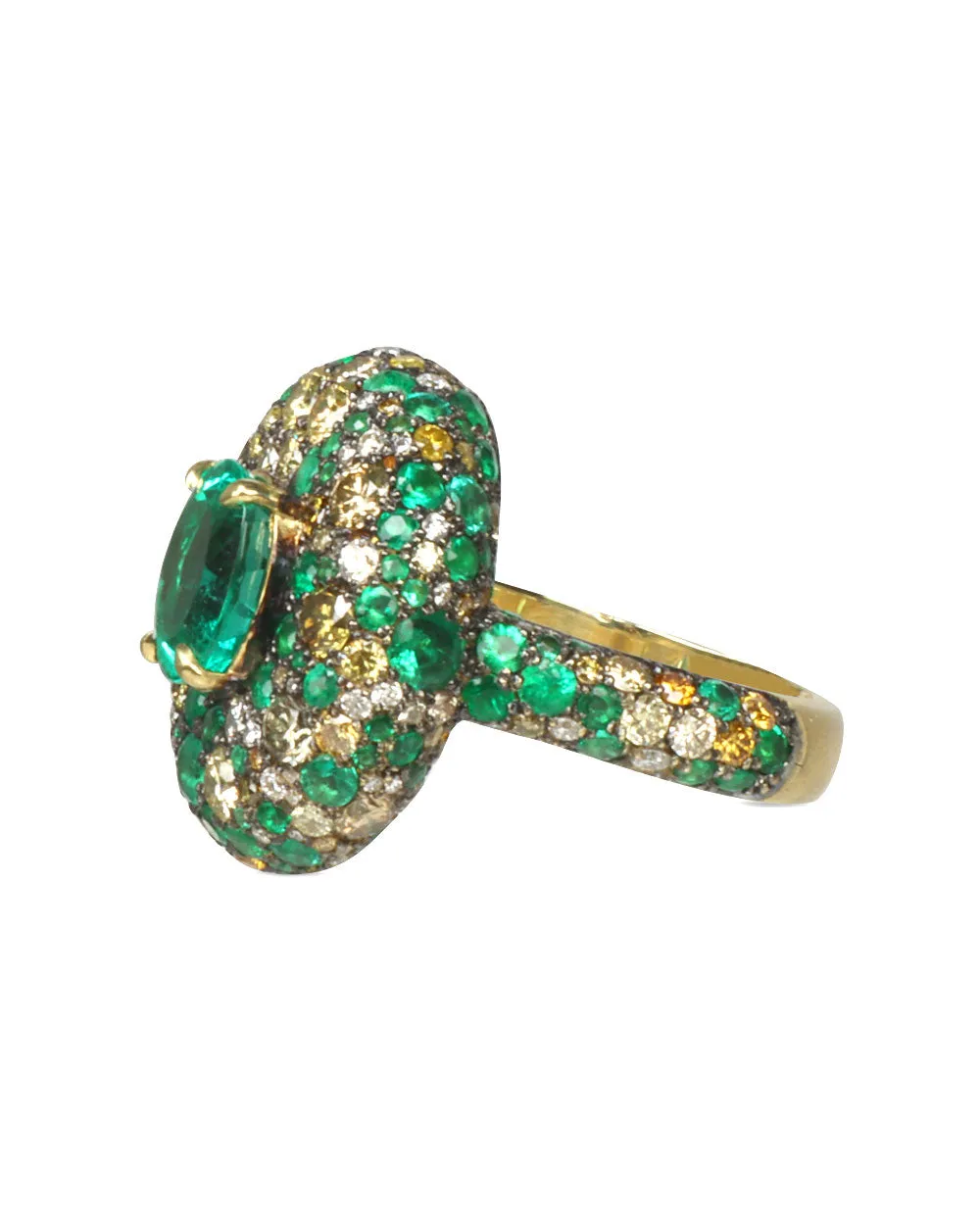 Columbian Emerald and Diamond Round Cocktail Ring