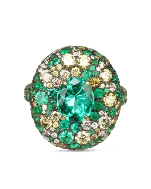 Columbian Emerald and Diamond Round Cocktail Ring