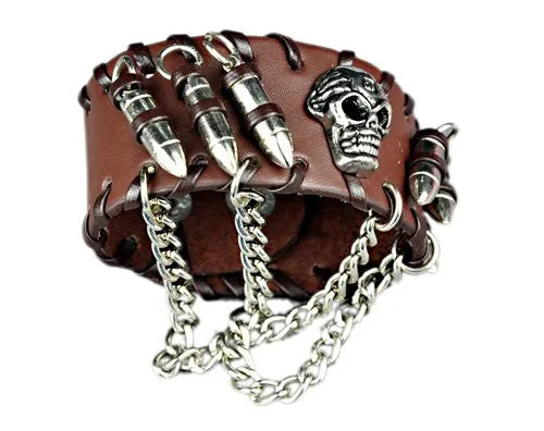 Cool Rock Punk Men Woman Unisex Genunine Leather Bullet Skull Bracelets Bracelet