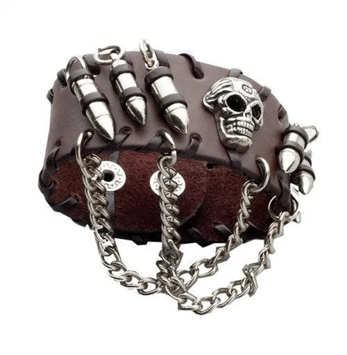 Cool Rock Punk Men Woman Unisex Genunine Leather Bullet Skull Bracelets Bracelet