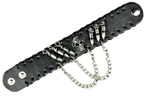 Cool Rock Punk Men Woman Unisex Genunine Leather Bullet Skull Bracelets Bracelet