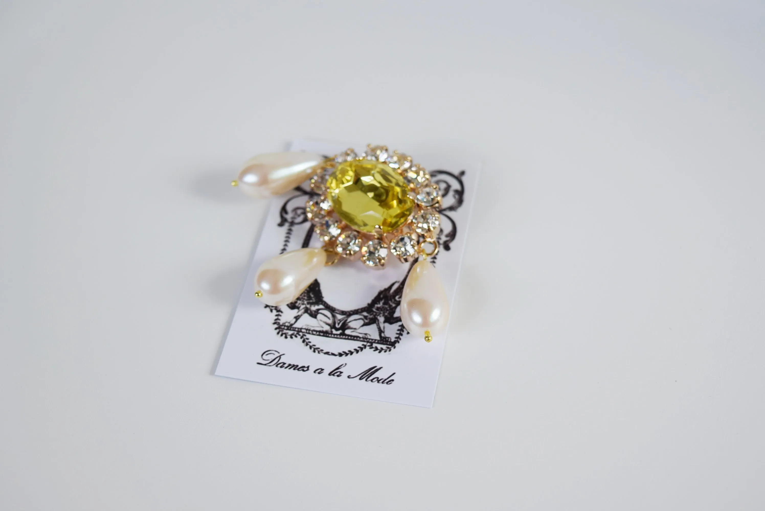 Crystal Cluster Brooch with Pearls