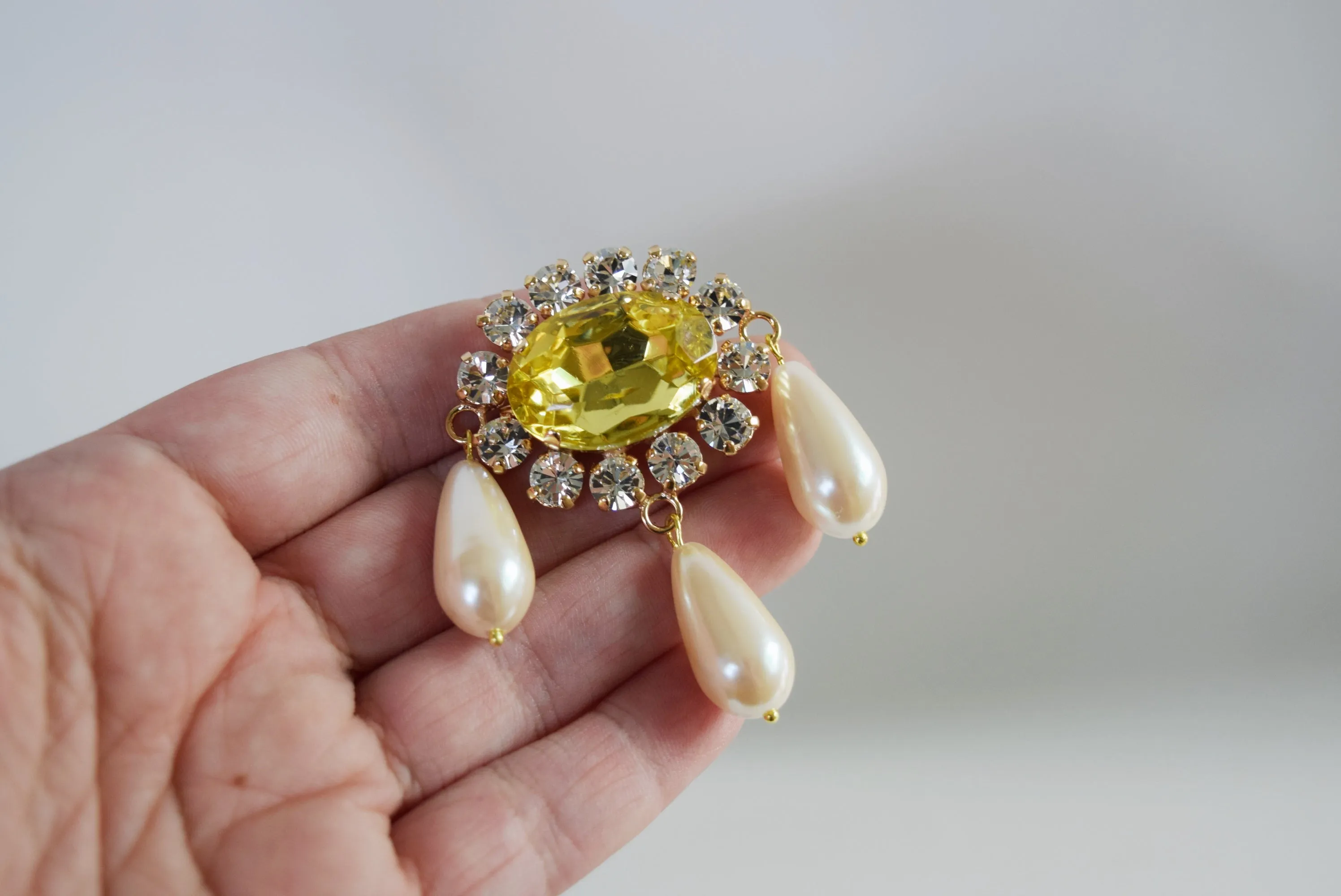 Crystal Cluster Brooch with Pearls