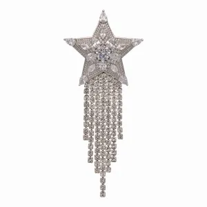 Crystal Star with Drop Tassels Brooch