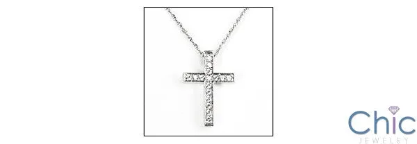 Cubic Zirconia Cz .32 Round Pave Set Cross Pendant