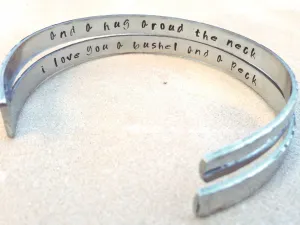 cuff, cuff bracelet, message bracelet, personalized jewelry, personalized bracelets, i love you a bushel and a peck, mother daughter