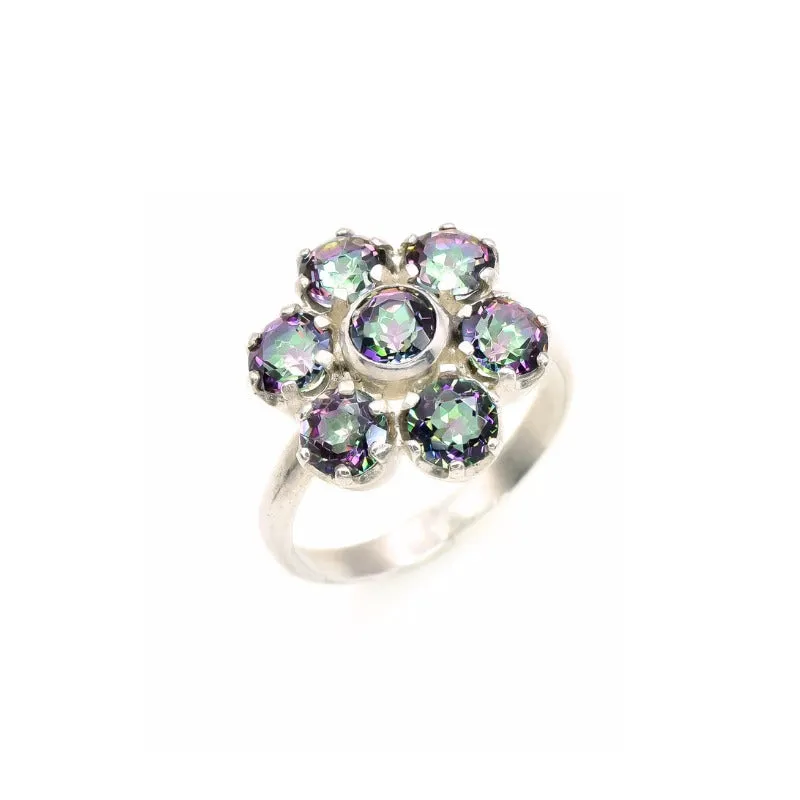 Daisy Topaz Ring - Genuine Mystic Topaz Ring - Purple Flower Ring