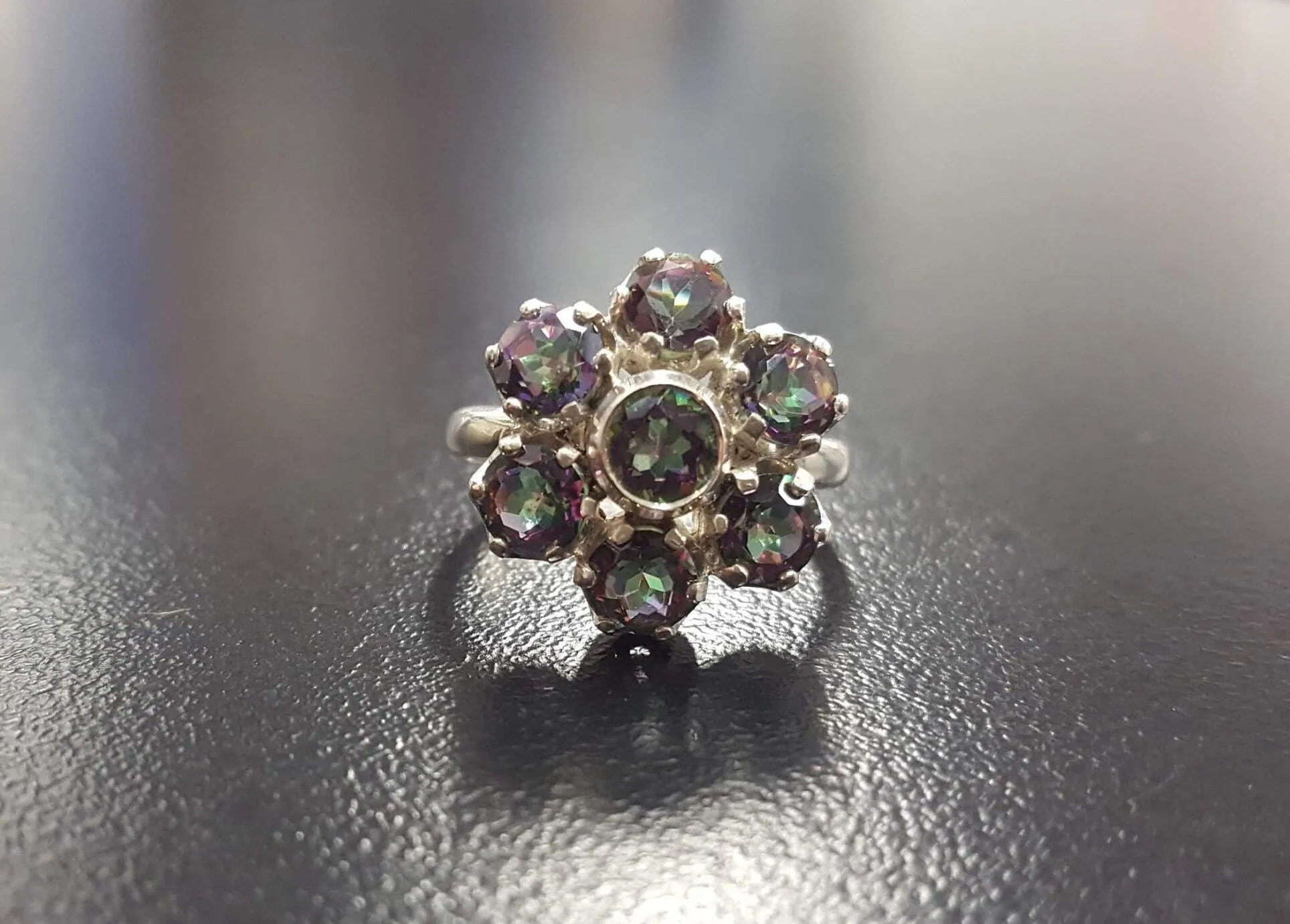 Daisy Topaz Ring - Genuine Mystic Topaz Ring - Purple Flower Ring