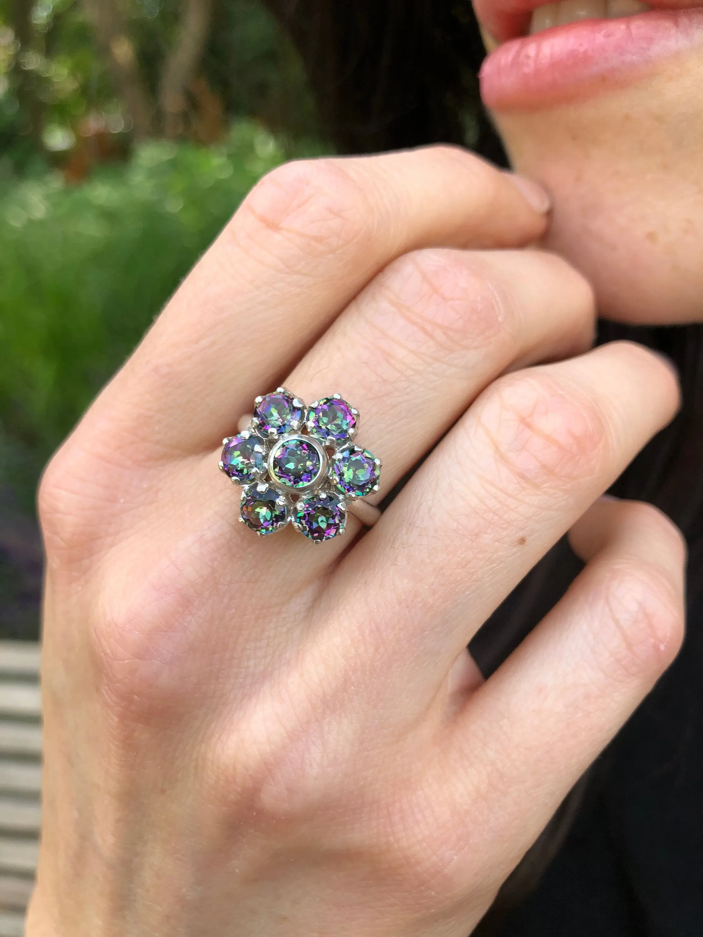 Daisy Topaz Ring - Genuine Mystic Topaz Ring - Purple Flower Ring