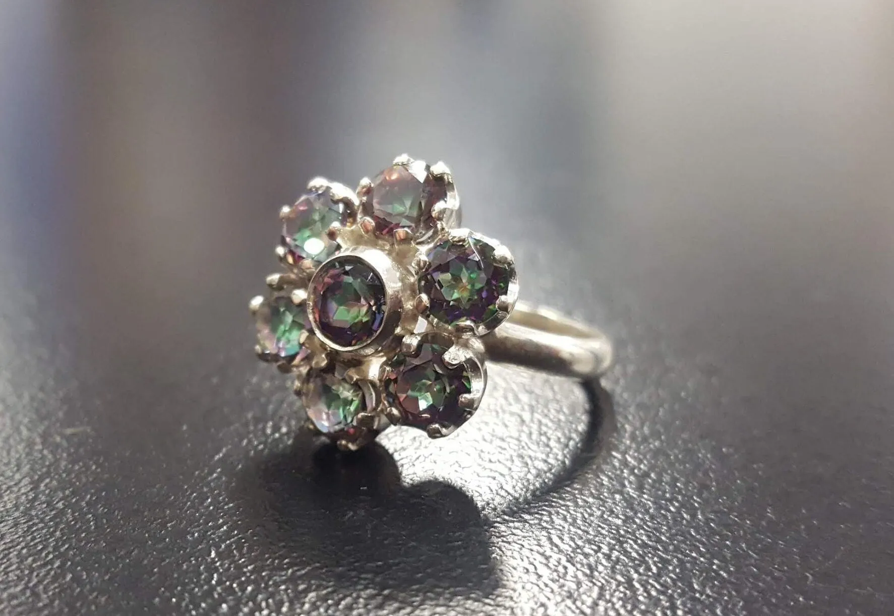 Daisy Topaz Ring - Genuine Mystic Topaz Ring - Purple Flower Ring