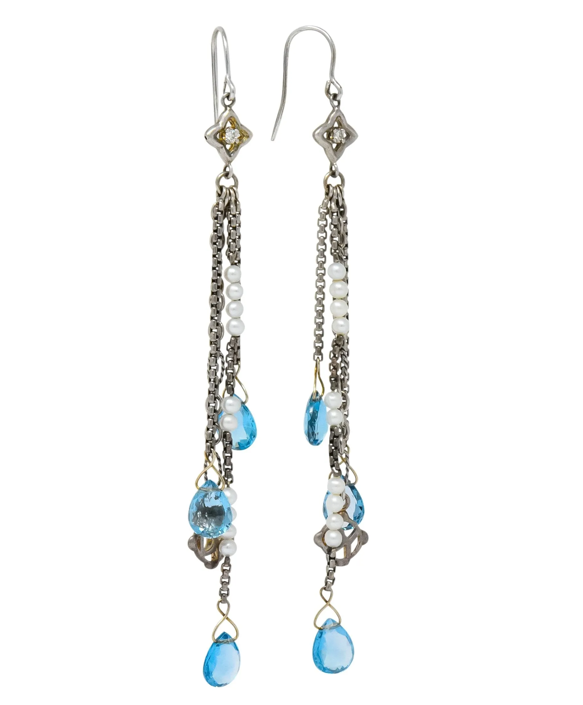 David Yurman Blue Topaz Diamond Pearl Sterling Silver Confetti Tassel Earrings