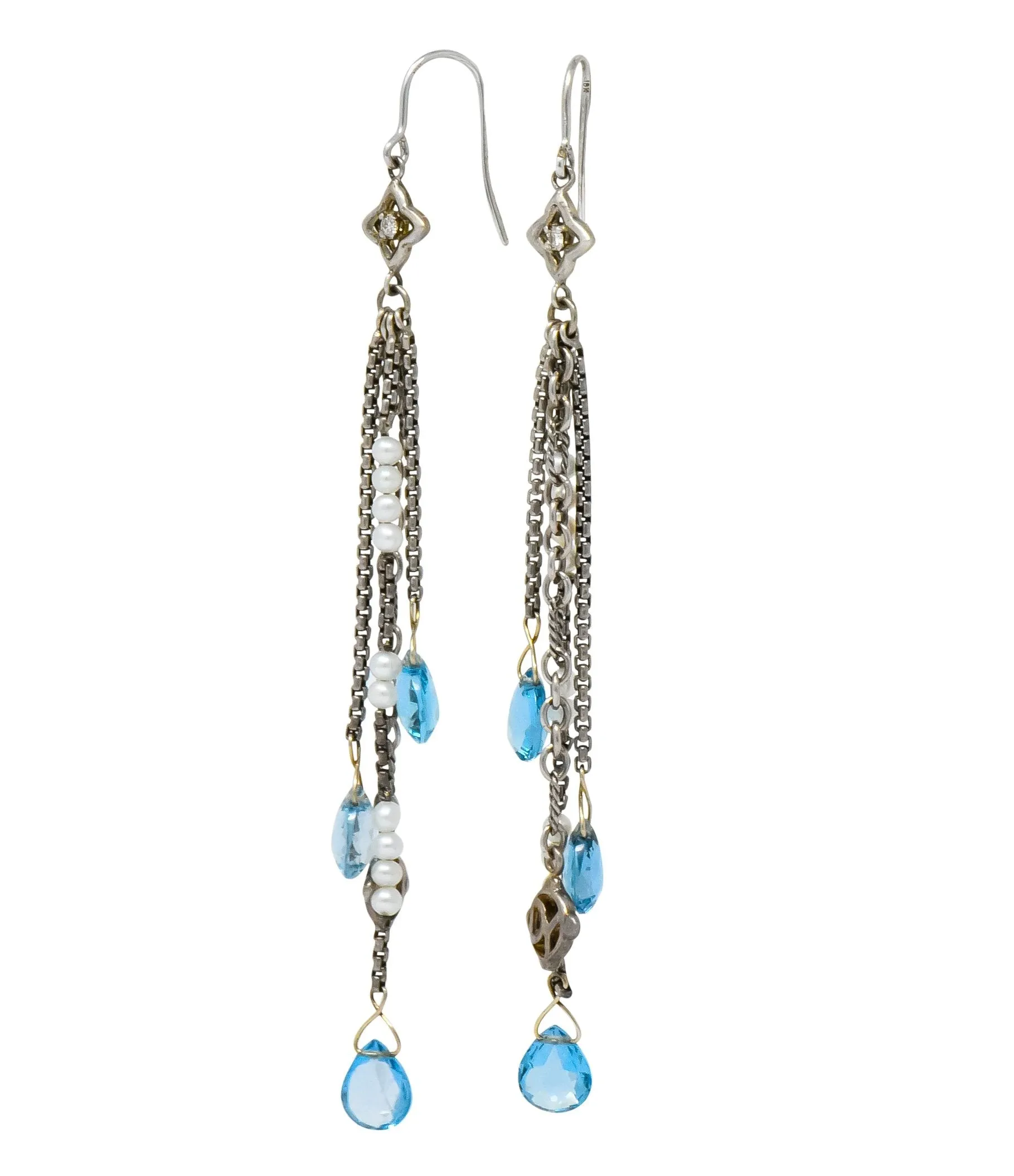 David Yurman Blue Topaz Diamond Pearl Sterling Silver Confetti Tassel Earrings