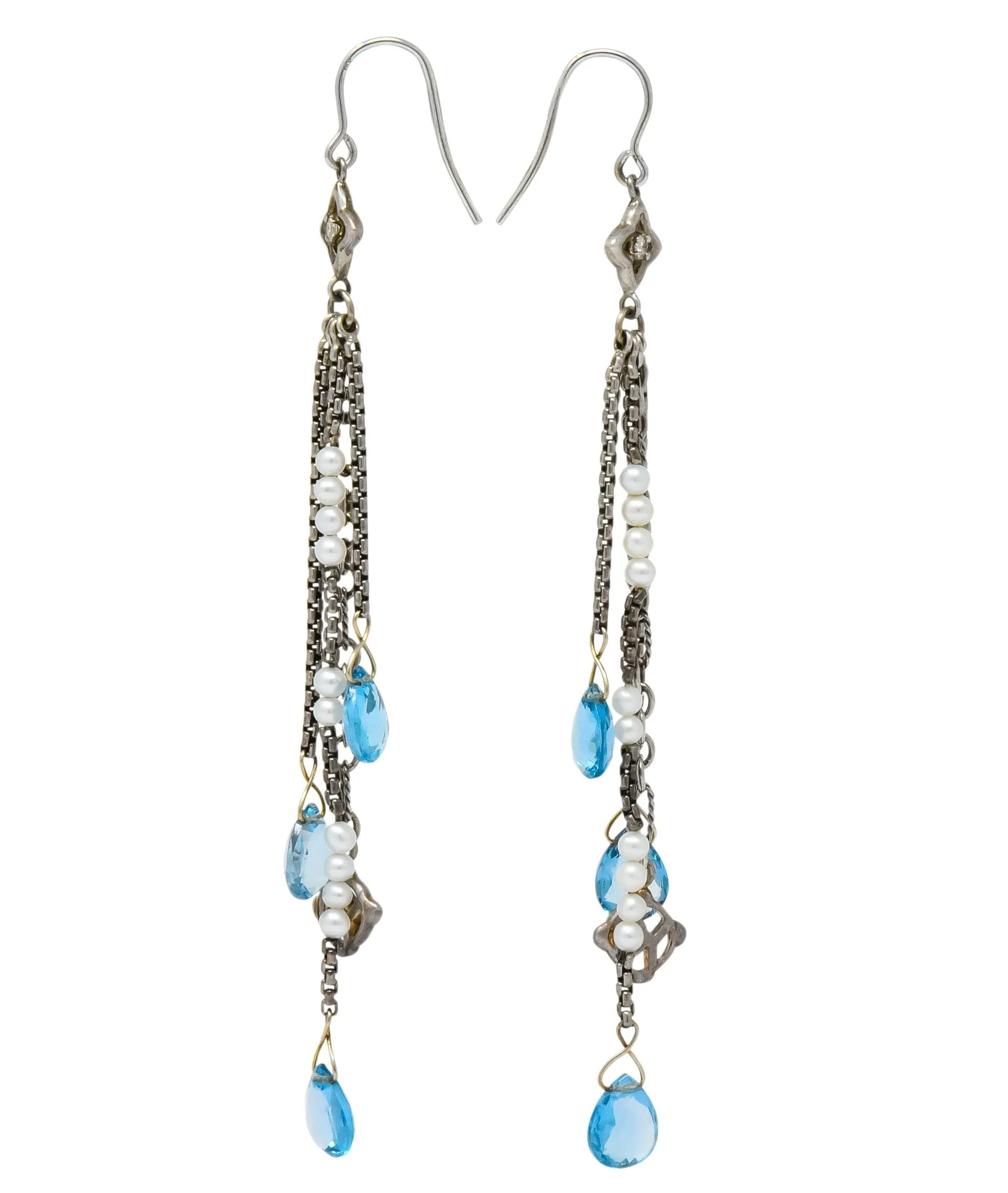 David Yurman Blue Topaz Diamond Pearl Sterling Silver Confetti Tassel Earrings