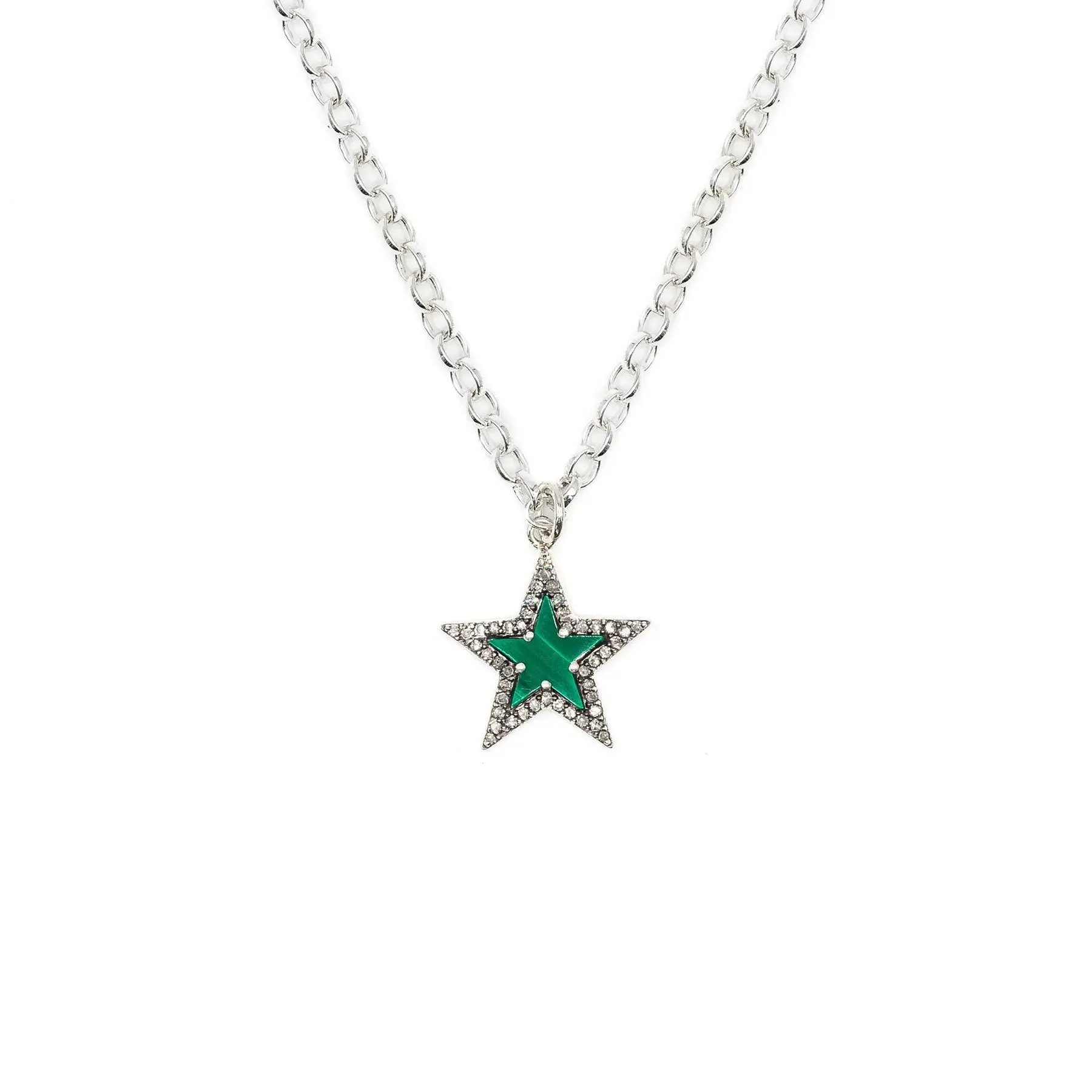 Diamond & Malachite Silver Chunky Star Necklace