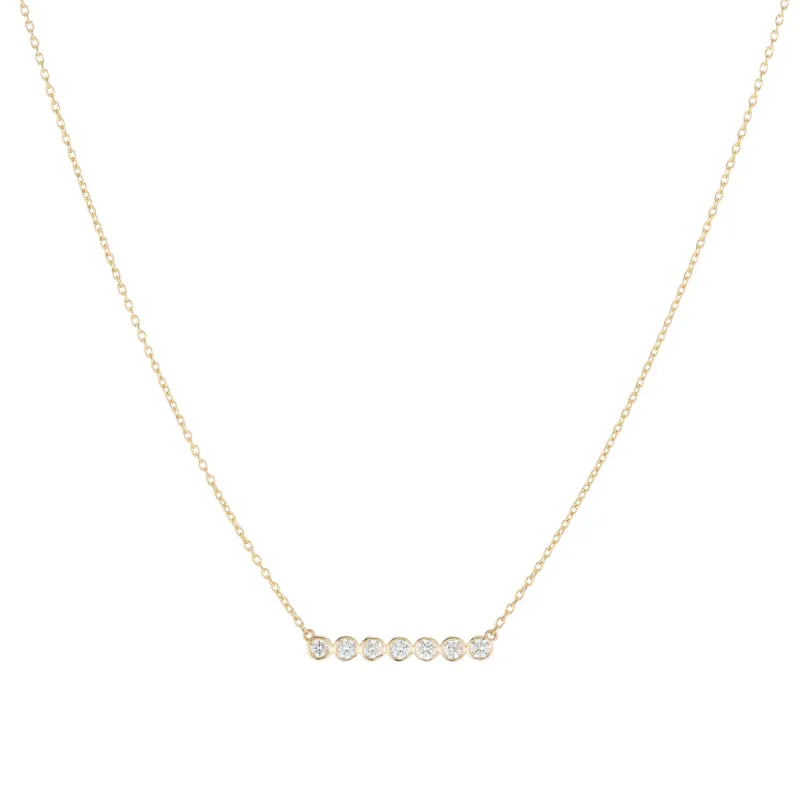 Diamond Bezel Bar Necklace, 14k (7 stones)