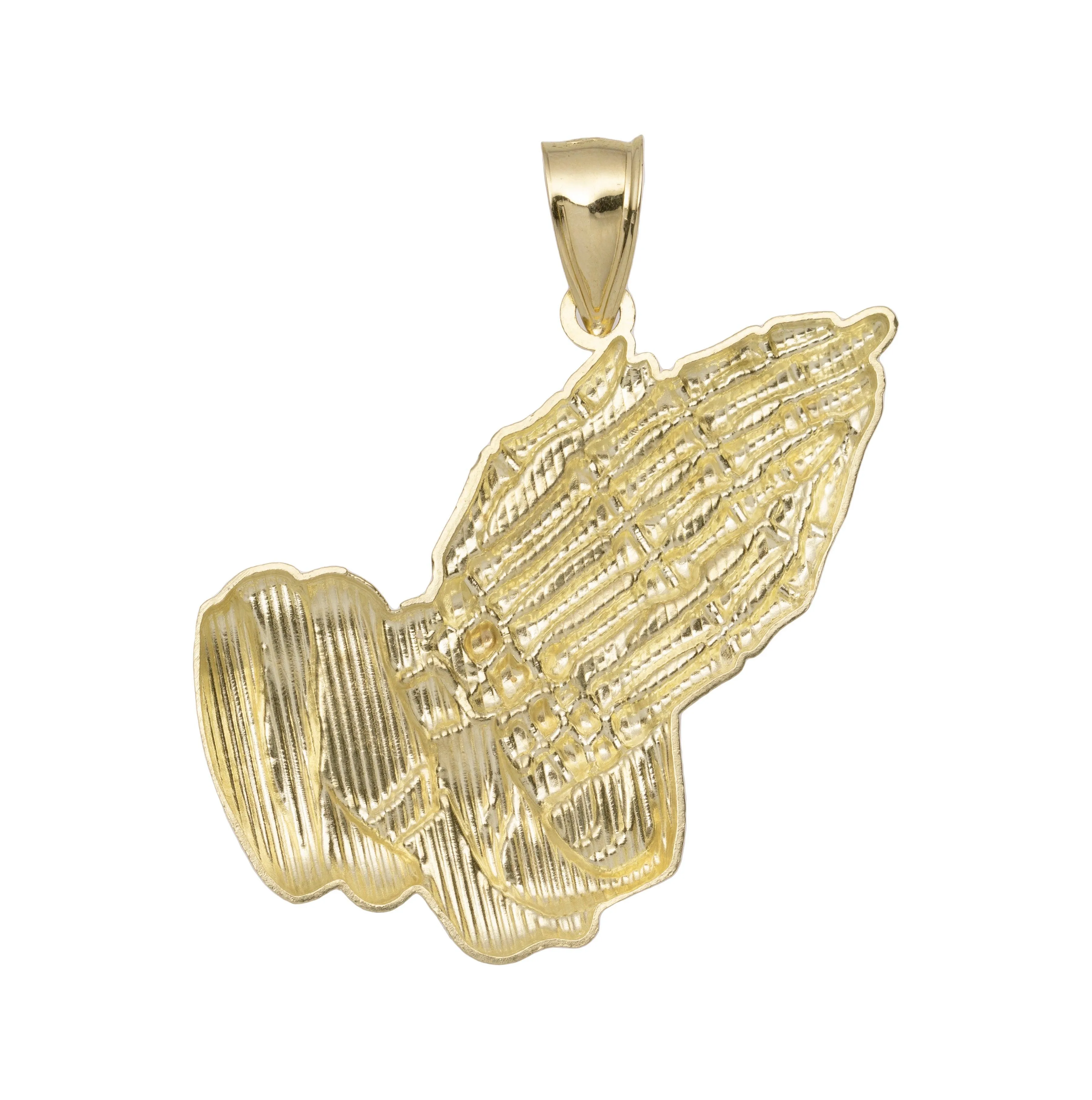 Diamond Cut Praying Hands Pendant 10K Yellow Gold